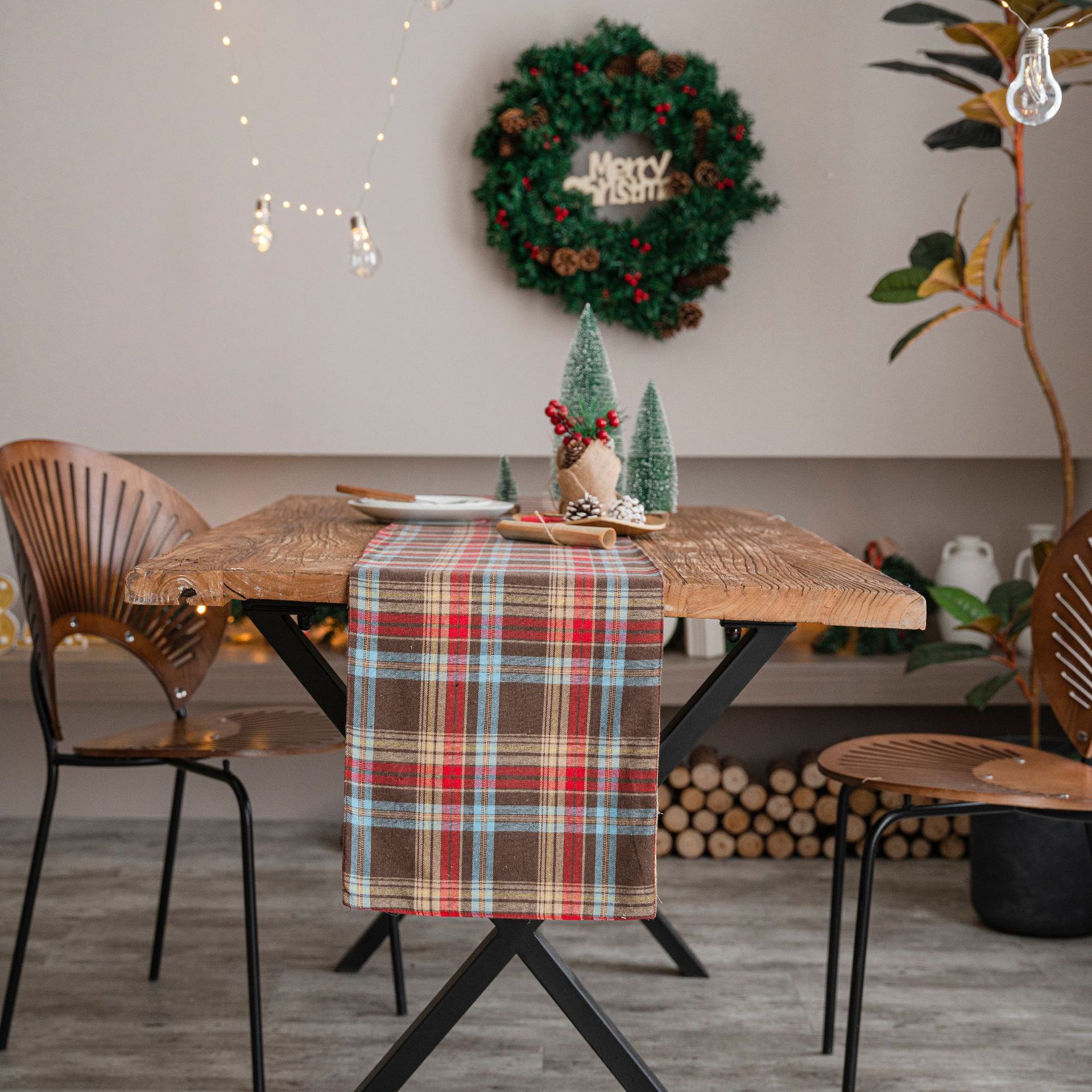 Christmas Table Runner Red Festive Fabric Plaid Placemat
