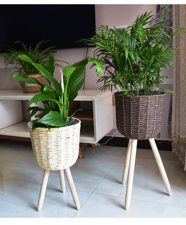 Rattan Woven Wood Simple Woven Flower Floor Basket Set Living Room