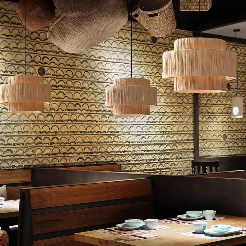Rattan Vintage Luji Storm Lantern Japanese Style Bar Chandelier