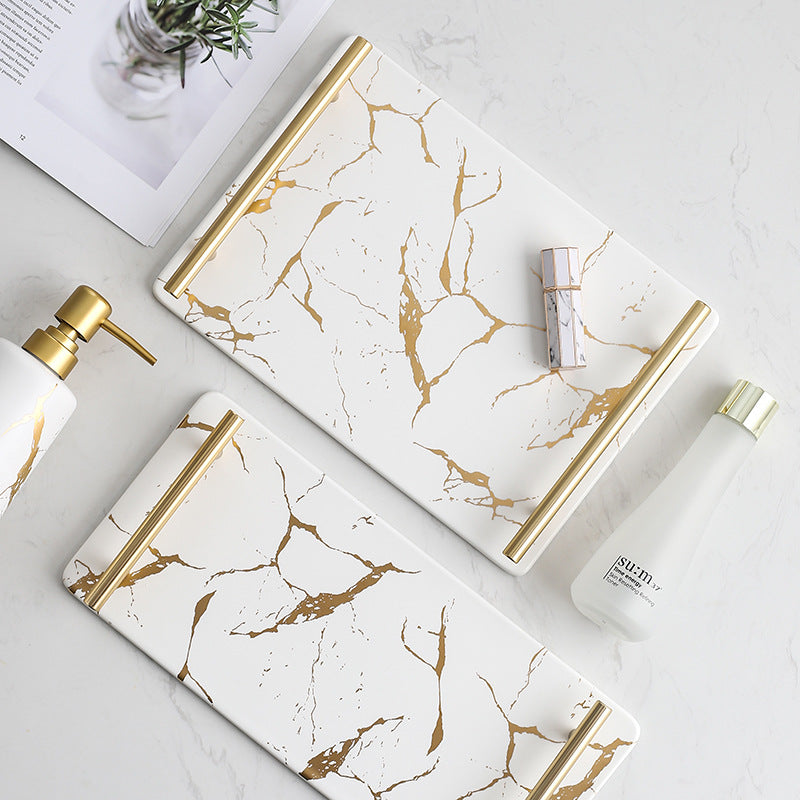 Marble rectangular ceramic tray