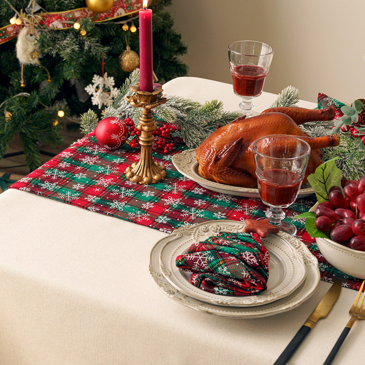 Christmas Table Runner Red Festive Fabric Plaid Placemat