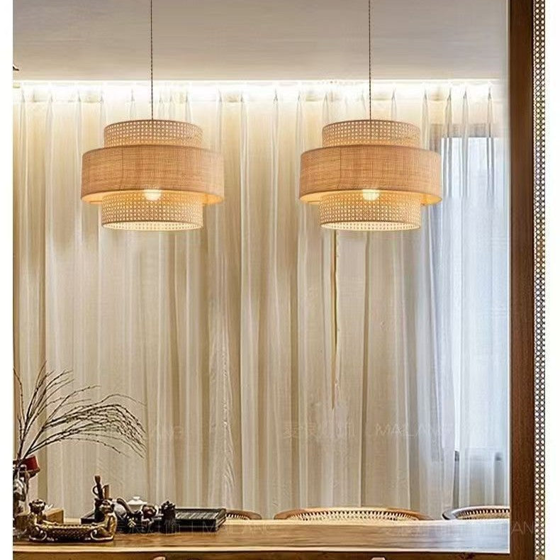 Rattan Vintage Luji Storm Lantern Japanese Style Bar Chandelier